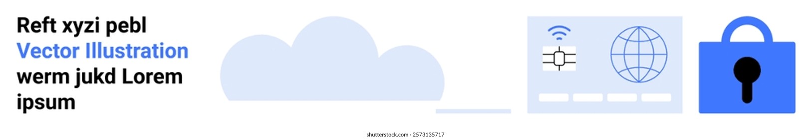 Depicts a cloud, globe, radar, and lock symbolizing internet and data security. Ideal for cloud computing, cybersecurity, information technology, online privacy, and digital safety. Banner