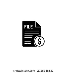Representa un documento financiero oscuro con un elemento de moneda redonda de signo de dólar sobre un fondo transparente, que simboliza el archivo financiero.