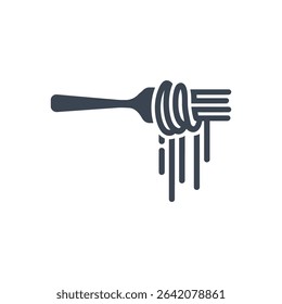 Depicts a fork with noodles wrapped around it icon