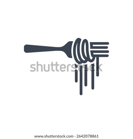 Depicts a fork with noodles wrapped around it icon