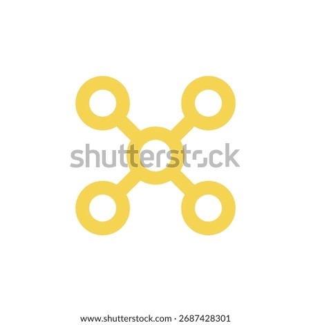 Depicts golden atomic connection, showcasing its connected structure. The central node ties the entire design together on transparent background.