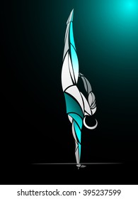depicts a gymnast performing exercises