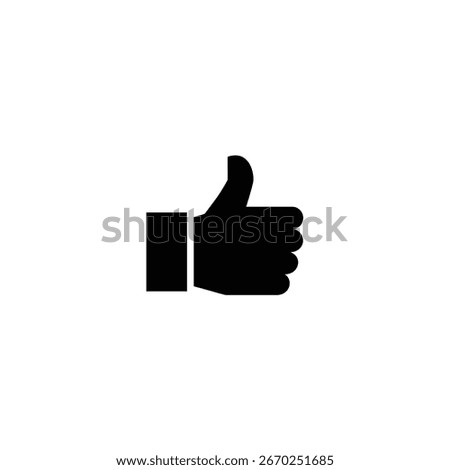 Depicts an isolated, flat design of a hand gesture. The thumb is up in a sign of approval or agreement against a white background.