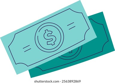 Depicts multiple dollar bills in a neat, minimalistic fashion. Vector Illustration.