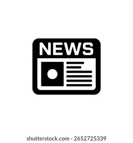 Representa um ícone de jornal em um plano de fundo transparente, renderizado como um quadrado preto arredondado preenchido, adequado para meios de comunicação e plataformas de atualização.