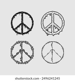 depicts a peace symbol in the 70's and 80's hippie era from a wire and melted liquid