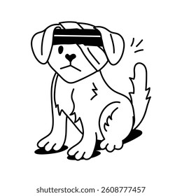 Depicts a pet with injury requiring medical care or attention