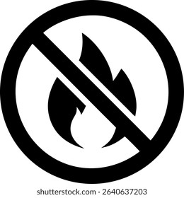 Depicts a red prohibition sign with a flame, indicating no fire or flammable materials allowed. Represents fire safety and hazard prevention.