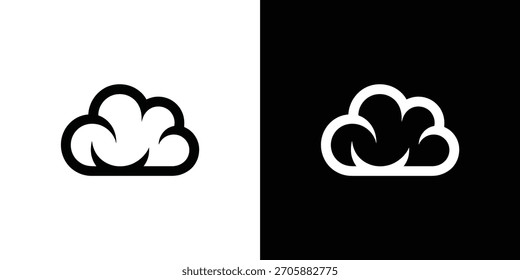 Depicts simple graphic cloud icons. One in black on white; the other white on black. Clean design for modern, minimalist aesthetic.