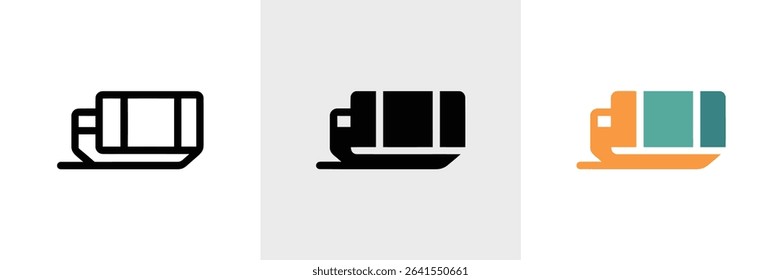 Depicts a simplified truck icon shown in three variations outline, filled black, and colored. The image has a clean, modern aesthetic with a focus on simplicity.