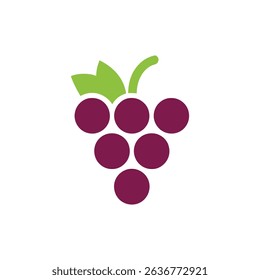 Depicts a stylized purple grape icon with six grapes, complemented by two green leaves, set against a clean white background for visual clarity.