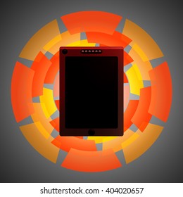 depicts a stylized tablet

