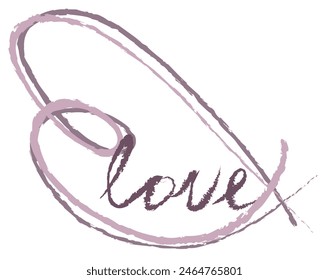 depicts the word love written in an elegant, cursive style. The text is integrated into a fluid, abstract shape that symbolizes affection and connection. Dominated by soft, pastel colors