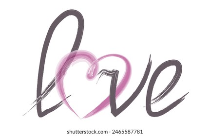 depicts the word love written in an elegant, cursive style. The text is integrated into a fluid, abstract shape that symbolizes affection and connection. Dominated by soft, pastel colors