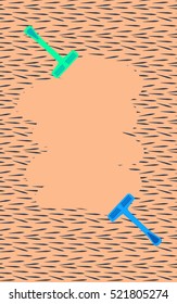 Depilation by shaver. Vector illustration of epilation or depilation procedure. Hair removal. Background. Empty space for text among the hairy texture. Shaving device making free space for your text.