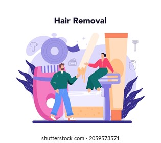 Depilation and epilation concept. Hair removal methods. Idea of body and skin care and beauty. Sugaring and laser hair removal. Isolated vector illustration