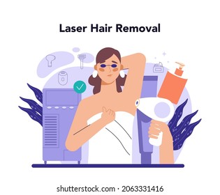 Depilation and epilation concept. Hair removal methods. Idea of body and skin care and beauty. Sugaring and laser hair removal. Isolated vector illustration