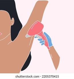 Depilation and epilation concept. Laser armpit hair removal.  Vector in cartoon style.