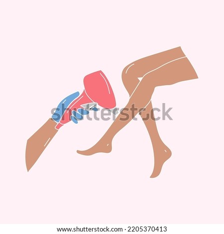 Depilation and epilation concept. Laser legs hair removal.  Vector in cartoon style.