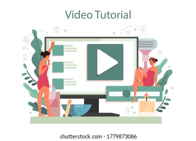 Depilation and epilation online service or platform. Hair removal methods idea. Video tutorial. Isolated vector illustration