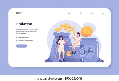Banner web de depilación y epilación o página de inicio. Idea de métodos de eliminación del cabello. Idea de cuidado y belleza de cuerpo y piel. Lavado de pelo. Ilustración vectorial aislada