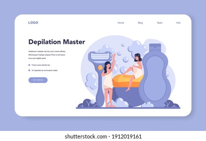 Depilation and epilation web banner or landing page. Hair removal methods idea. Idea of body and skin care and beauty. Waxing hair removal. Isolated vector illustration
