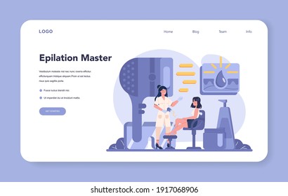Depilation and epilation web banner or landing page. Hair removal methods idea. Idea of body and skin care and beauty. Waxing hair removal. Isolated vector illustration