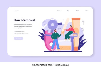 Depilation and epilation web banner or landing page. Hair removal methods. Idea of body and skin care and beauty. Sugaring and laser hair removal. Isolated vector illustration