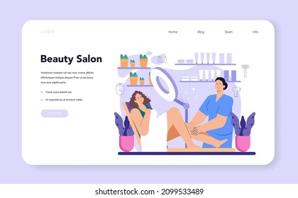 Banner web de depilación y epilación o página de inicio. Métodos de eliminación del pelo. Idea de cuidado y belleza de cuerpo y piel. Azúcar y depilación láser. Ilustración vectorial aislada