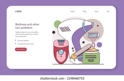 Depilation and epilation web banner or landing page. Hair removal methods. Idea of body and skin care and beauty. Sugaring and laser hair removal. Flat vector illustration