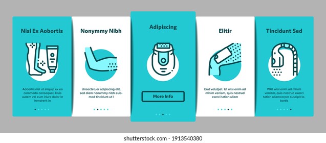 Depilation Procedure Onboarding Mobile App Page Screen Vector. Depilation Equipment Razor And Laser, Epilation Device For Cosmetology Treatment Illustrations