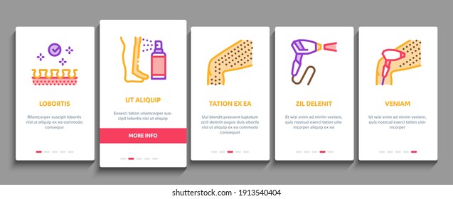 Bereitstellungsverfahren für den Bildschirm "Mobile App Page", Vector. Depilationsgeräte-Razor und Laser, Auslöseeinrichtung für Illustrationen zur Kosmetologie