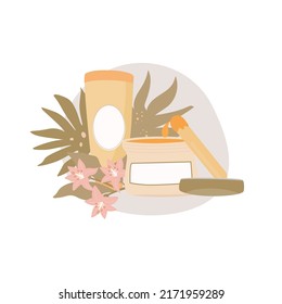 Depilation, sugaring. Body care.  logo for beauty studio or sugaring salon. Skin care concept. Abstact flowers and leaves. Vector illustration