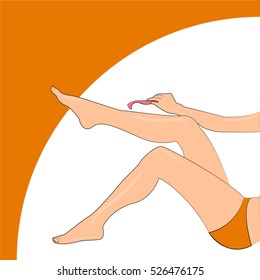 Depilation Vector illustration Woman doing depilation legs with a razor Cartoon style