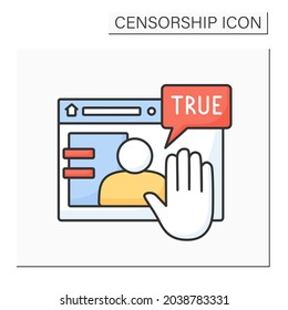 Deplatform color icon. Limitation actions on particular website.Unacceptable person. Persona non grata.Censorship concept. Isolated vector illustration