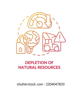 Depletion of natural resources red gradient concept icon. Negative effect of overpopulation abstract idea thin line illustration. Isolated outline drawing. Myriad Pro-Bold fonts used