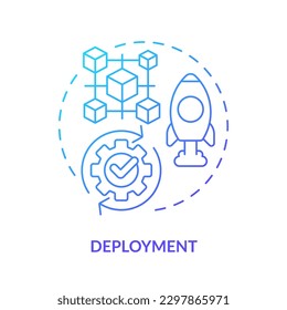 Deployment blue gradient concept icon. Software integration in system. Network building. DAO lunch step abstract idea thin line illustration. Isolated outline drawing. Myriad Pro-Bold font used