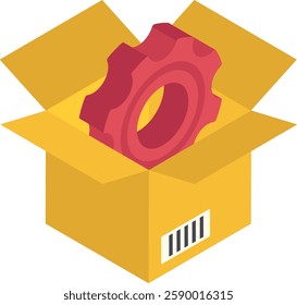 Deployment Package isometric Concept, Cardboard with Cog wheel Vector Icon Design, Software and web development symbol, Computer Programming and Coding stock illustration
