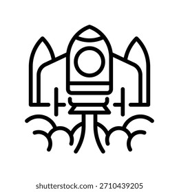 Deployment Rocket Line Icon, Outline Symbol for Product Launch, Software Release, Production Go Live, Startup Boost, and Project Delivery. Vector Sign Icon.
