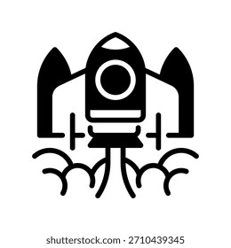 Deployment Rocket Line Icon, Outline Symbol for Product Launch, Software Release, Production Go Live, Startup Boost, and Project Delivery. Vector Sign Icon.