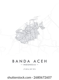 Depok vector print map in black. Detailed map of city in Indonesia. Tourist decorative minimalist street map.