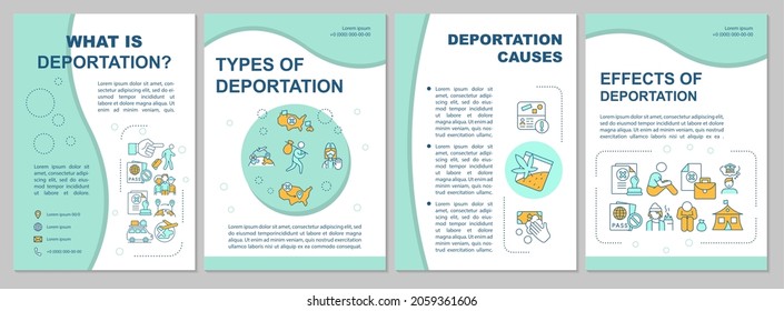 Deportation process brochure template. Types and causes. Flyer, booklet, leaflet print, cover design with linear icons. Vector layouts for presentation, annual reports, advertisement pages