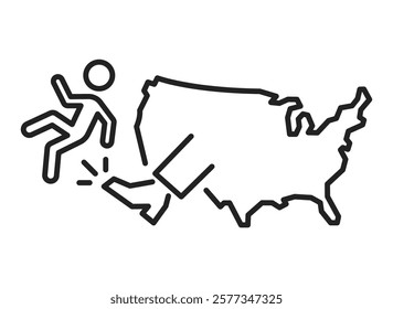 deportation and removal from the United States clip art icon symbol, illegal immigration policy concept, isolated linear vector illustration, editable stroke,