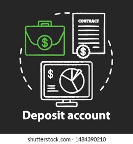 Deposit account chalk concept icon. Savings idea. Banking plan, agreement management. Passive income from investment. Financial, accounting services. Vector isolated chalkboard illustration