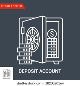 Deposit Account Icon. Thin Line Vector Illustration. Adjust stroke weight - Expand to any Size - Easy Change Colour - Editable Stroke - Pixel Perfect