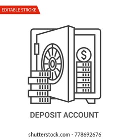 Deposit Account Icon. Thin Line Vector Illustration. Adjust stroke weight - Expand to any Size - Easy Change Colour - Editable Stroke - Pixel Perfect