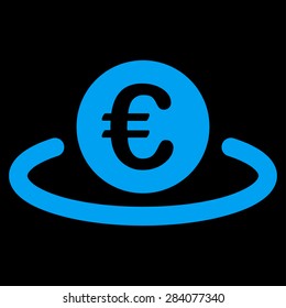 Deposit from BiColor Euro Banking Icon Set. Vector style: flat, blue symbol, rounded angles, black background.