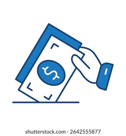 Deposit Blue Line Icon. Investment, Finance, Economy, Portfolio, Strategy, Money, Investor, Currency, Retirement, Wealth Icons. Editable Stroke Vector Illustration