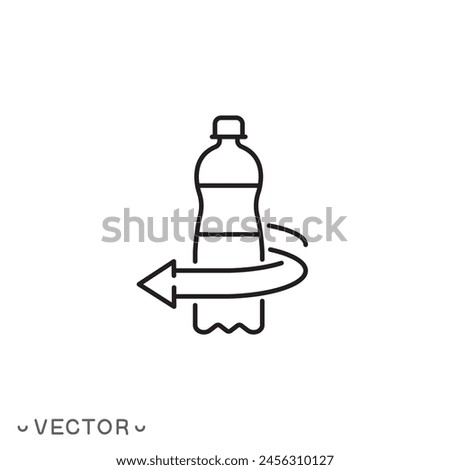 deposit bottle icon, reuse plastic, container return, reverse reward system, thin line symbol isolated on white background, editable stroke eps 10 vector illustration