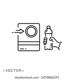 deposit bottle recycling icon, refund and reward machine, reuse plastic, thin line symbol isolated on white background, editable stroke eps 10 vector illustration